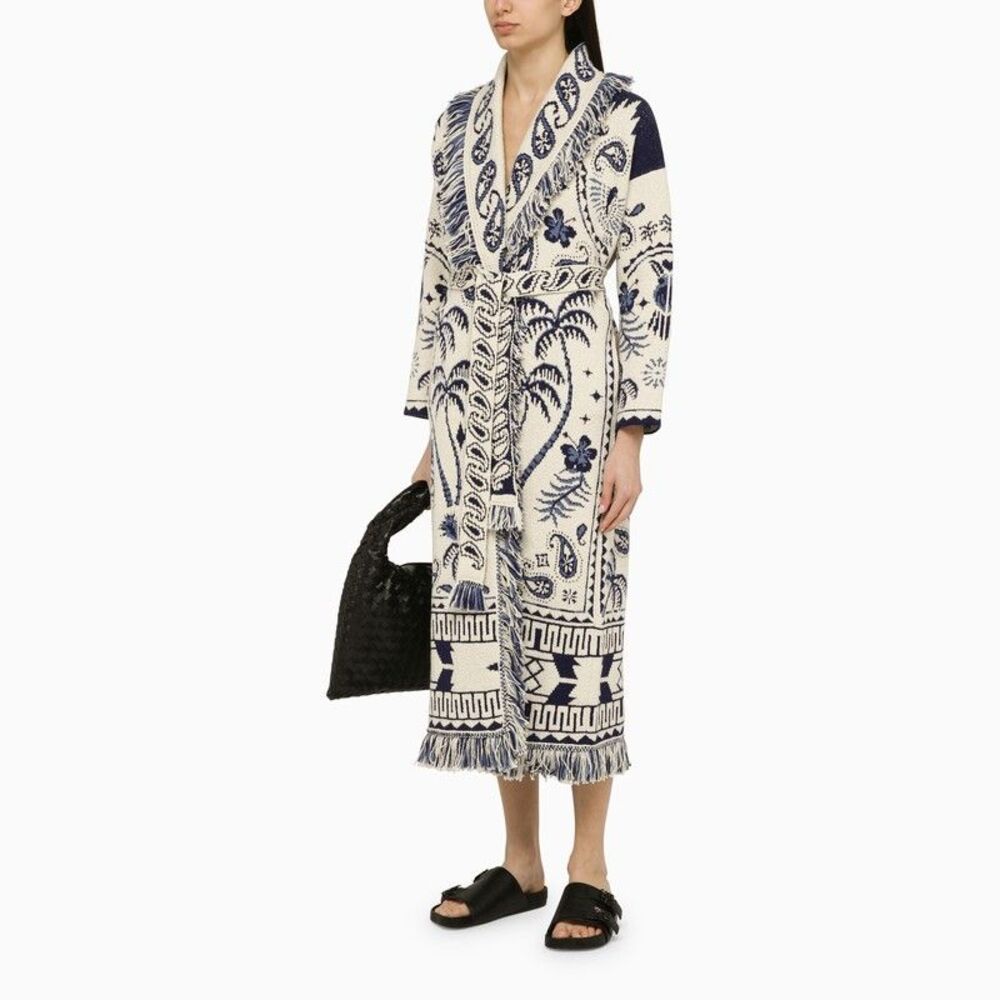 Alanui White/Blue Jacquard Long Cardigan - Picture 2 of 4